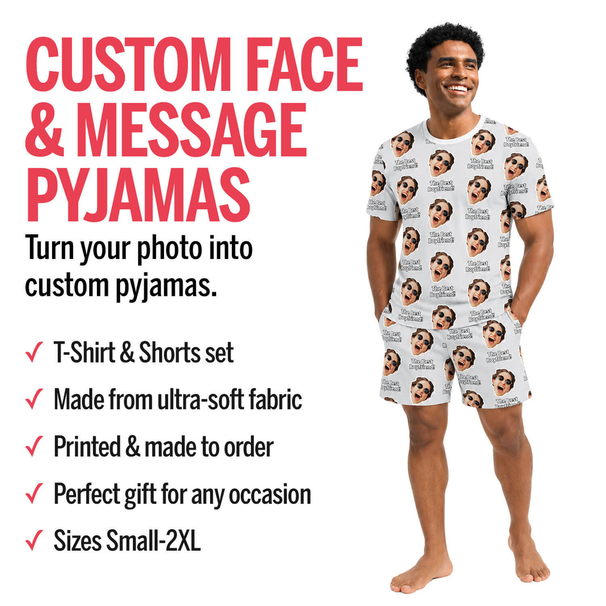 Your Face & Message Men's Personalised PJs - Shorts Set