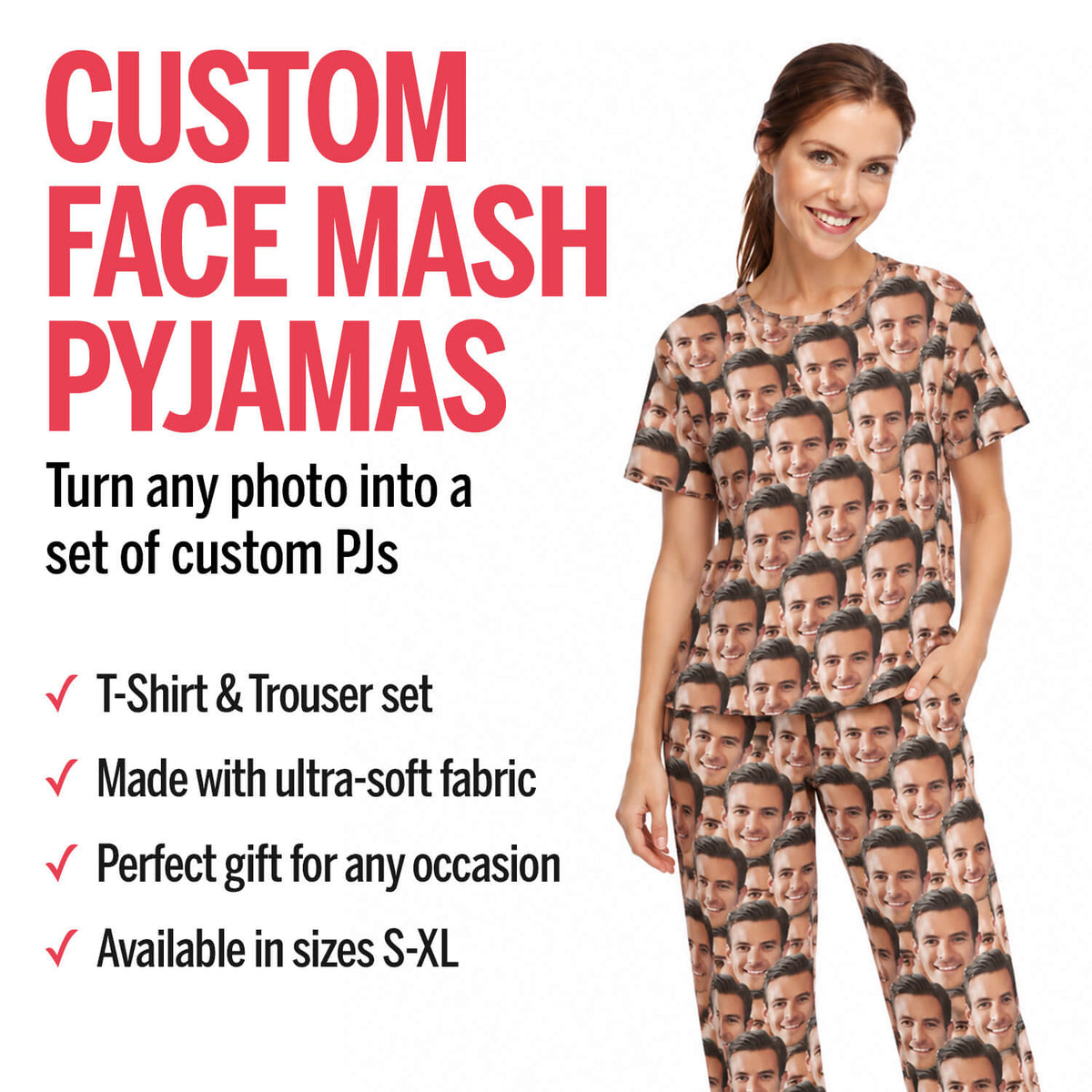 Women's Face Mash Pyjamas - Personalised PJ Trouser Set