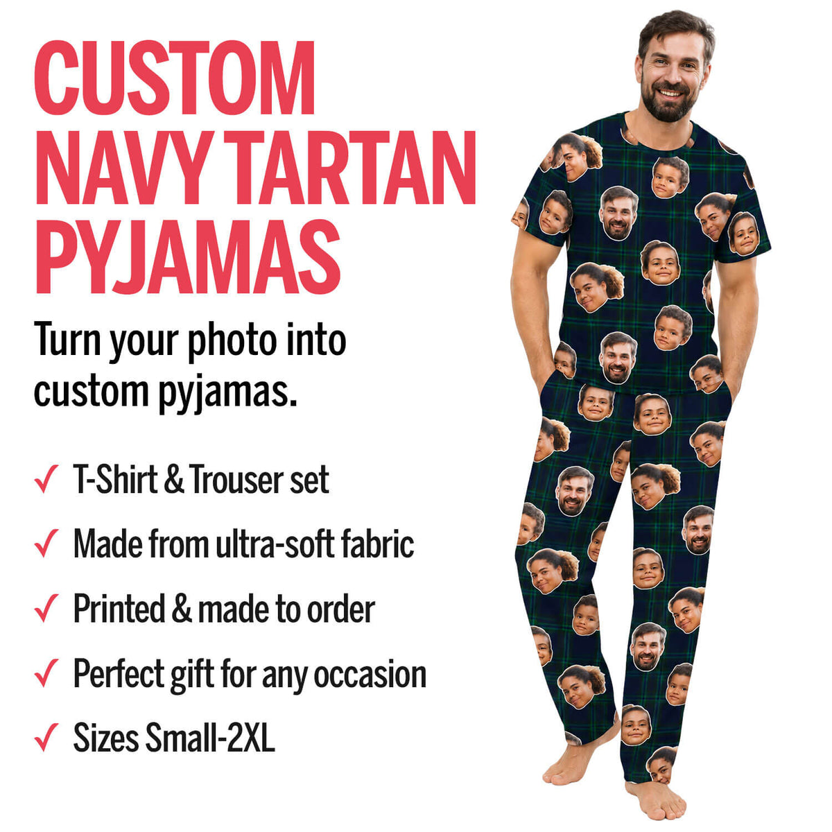 Men's Navy Tartan Personalised Pyjamas - Trouser Set