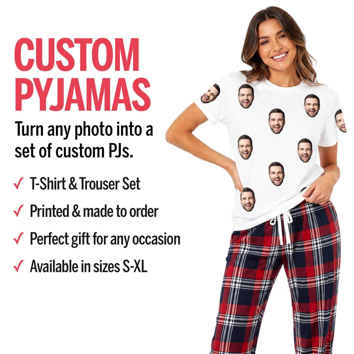 Women's Face Pyjamas - Tartan Trouser Set