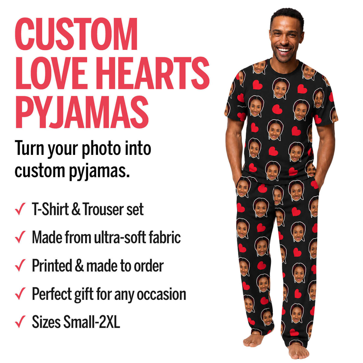 Men's Love Hearts Personalised Pyjamas - Trouser Set