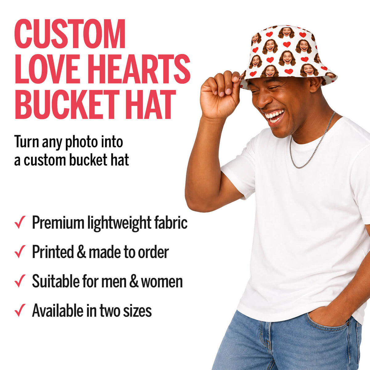 Red Hearts Custom Bucket Hat