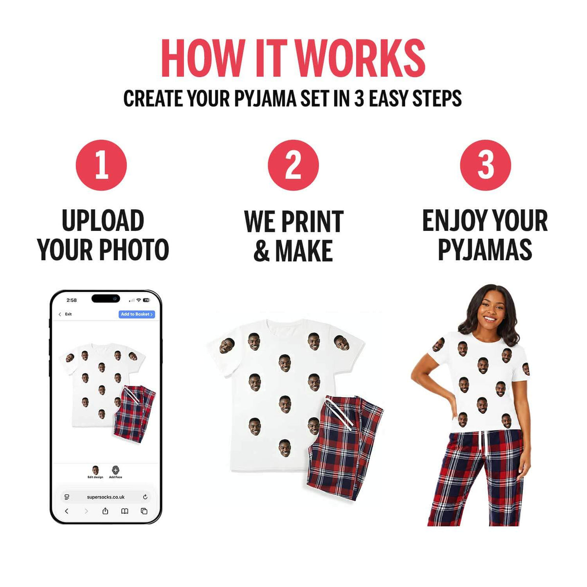 Women's Face Pyjamas - Tartan Trouser Set