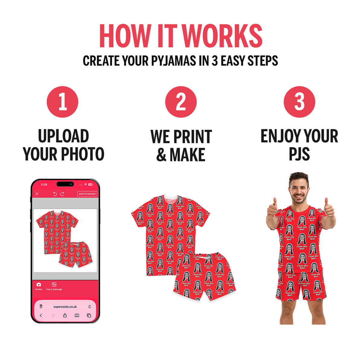 Your Face & Message Men's Personalised PJs - Shorts Set