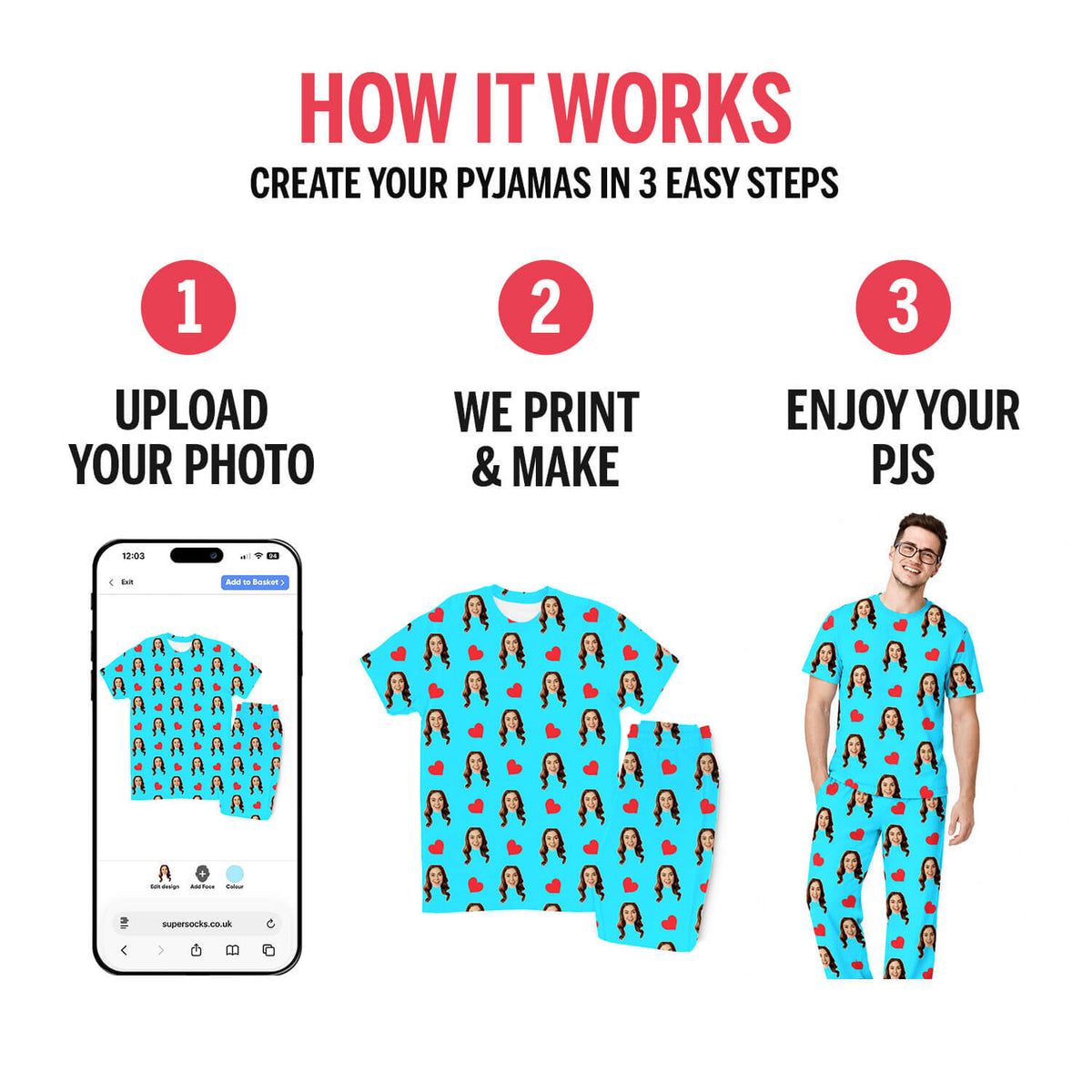Men's Love Hearts Personalised Pyjamas - Trouser Set
