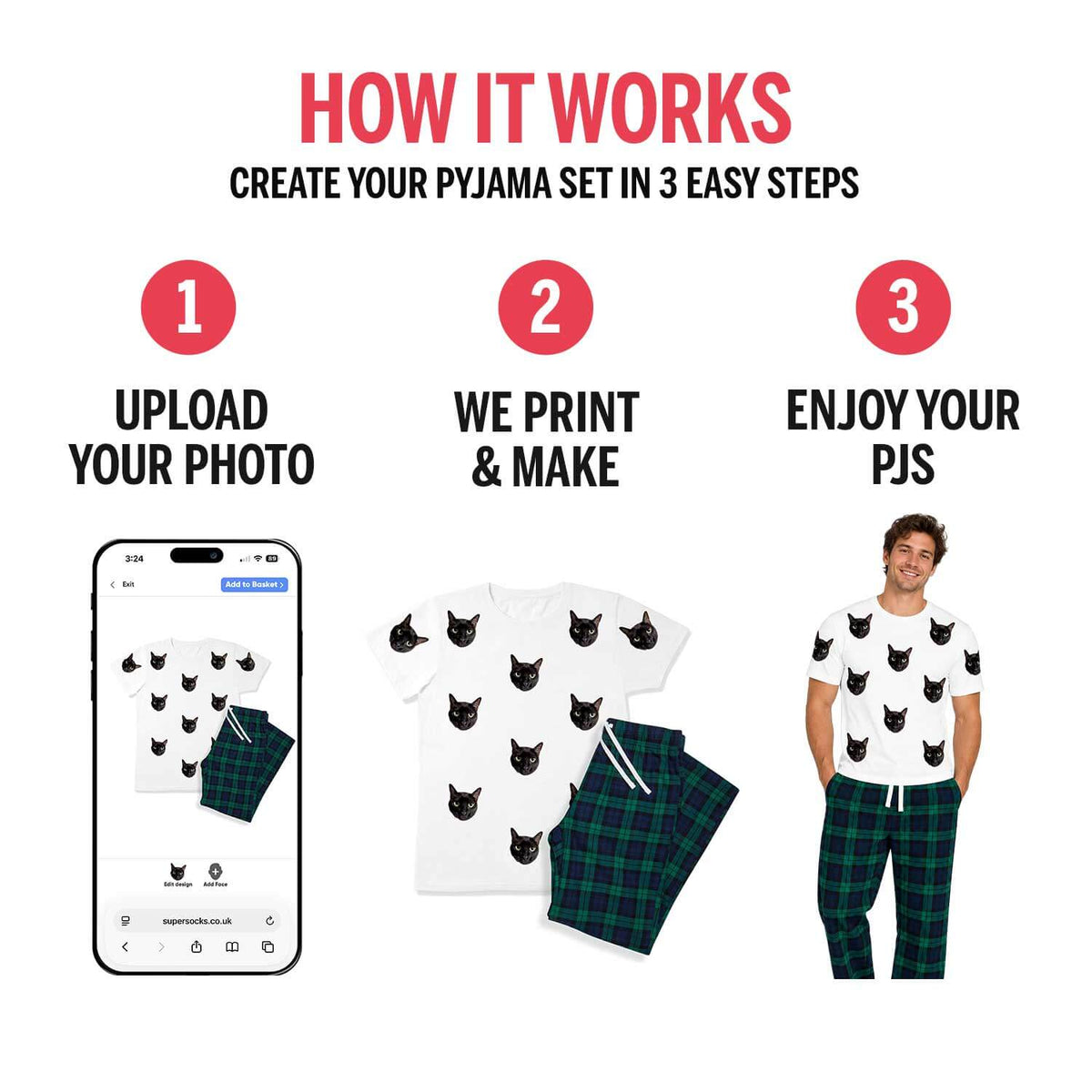 Men's Cat Pyjamas - Green Navy Trouser Set