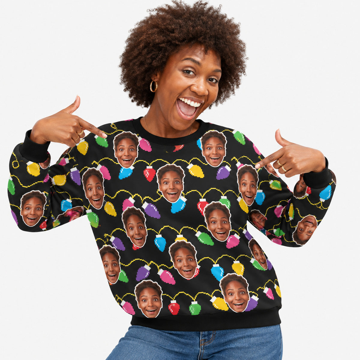 Your Face Xmas Lights Personalised Christmas Jumper