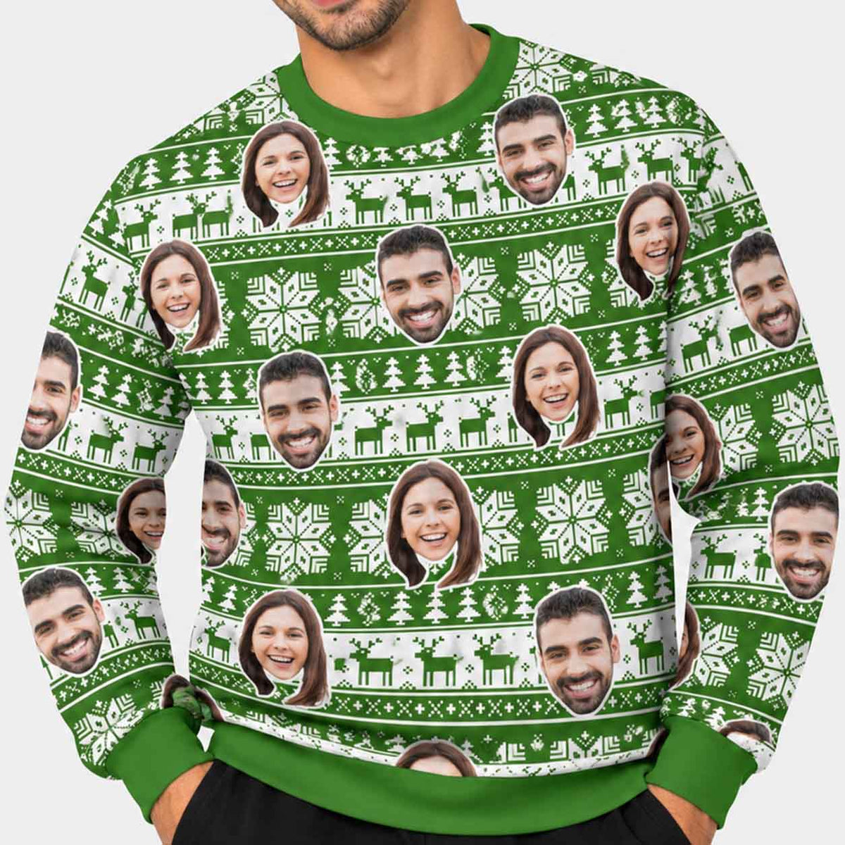 Your Face Nordic Green Personalised Christmas Jumper