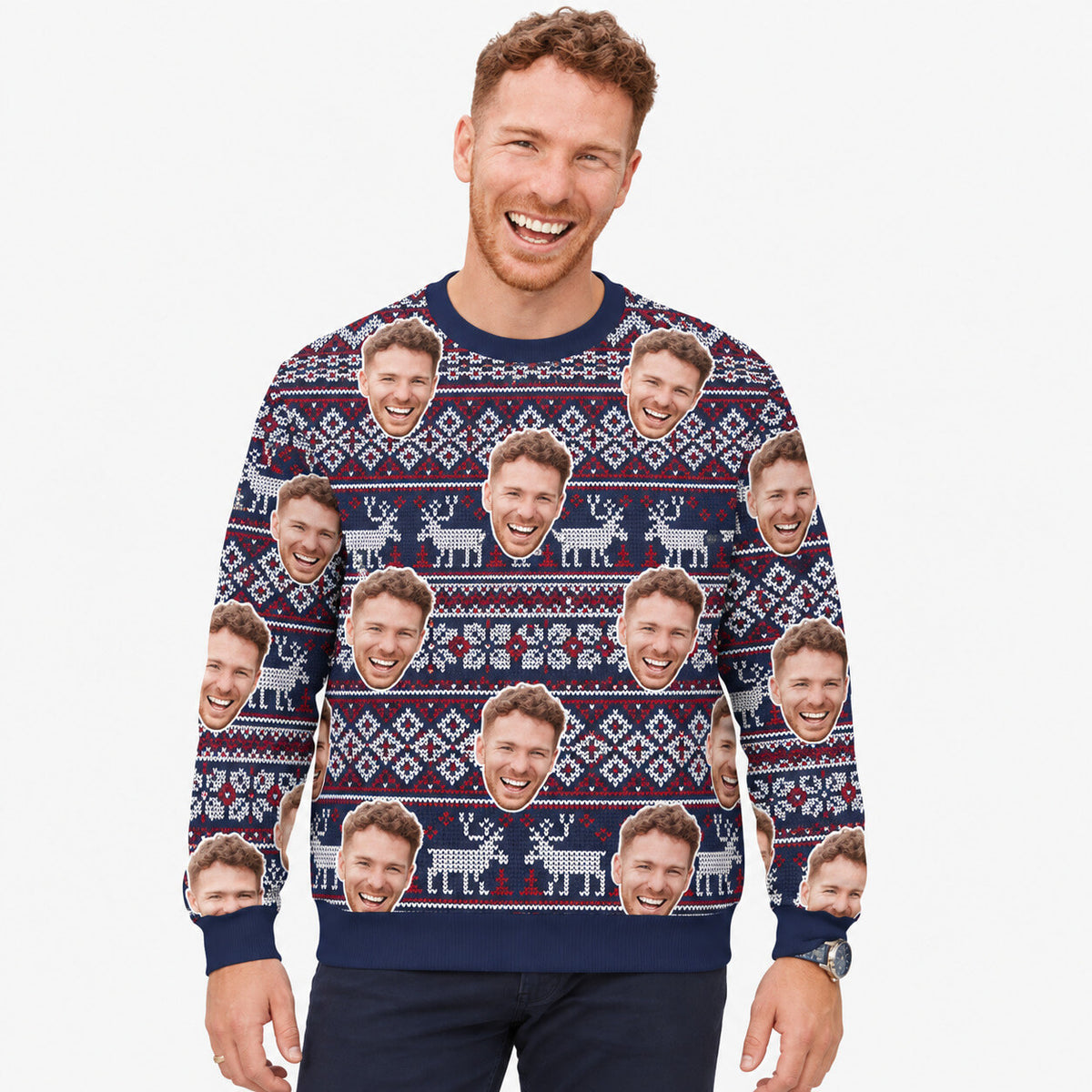 Your Face Navy Nordic Personalised Christmas Jumper