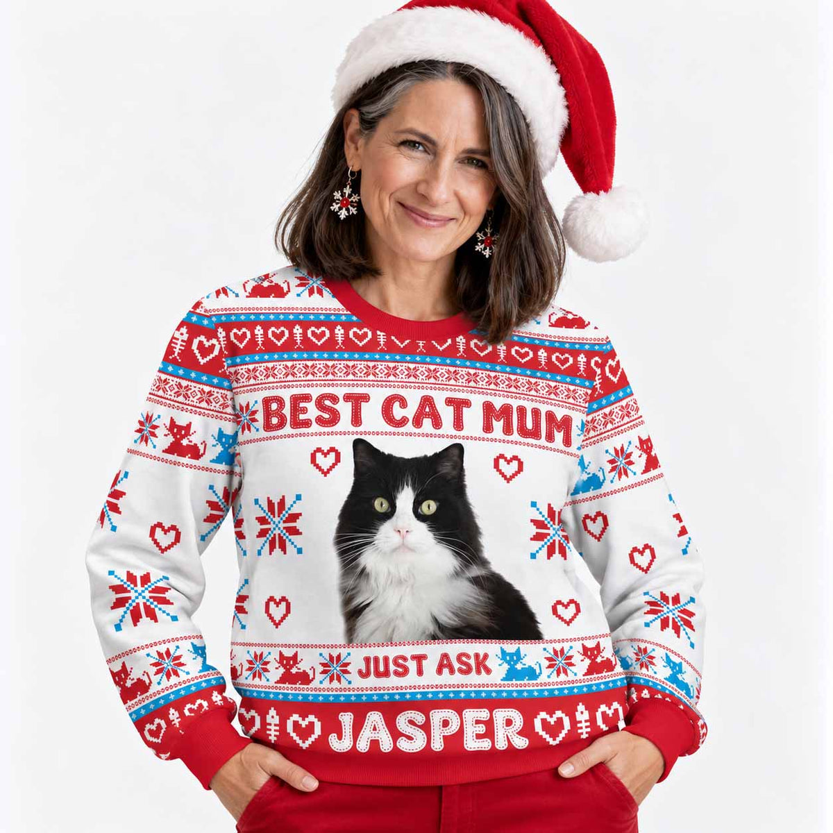 The Best Cat Mum Personalised Christmas Jumper
