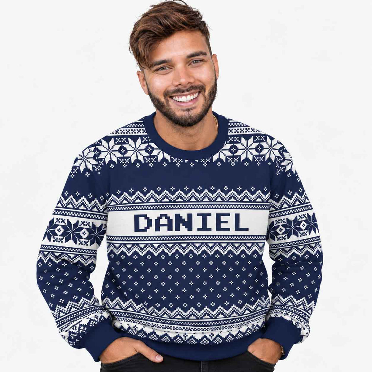 Your Name Navy Personalised Christmas Jumper