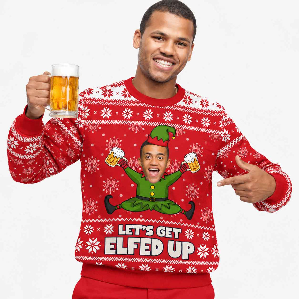 Let’s Get Elfed Up Face Personalised Christmas Jumper