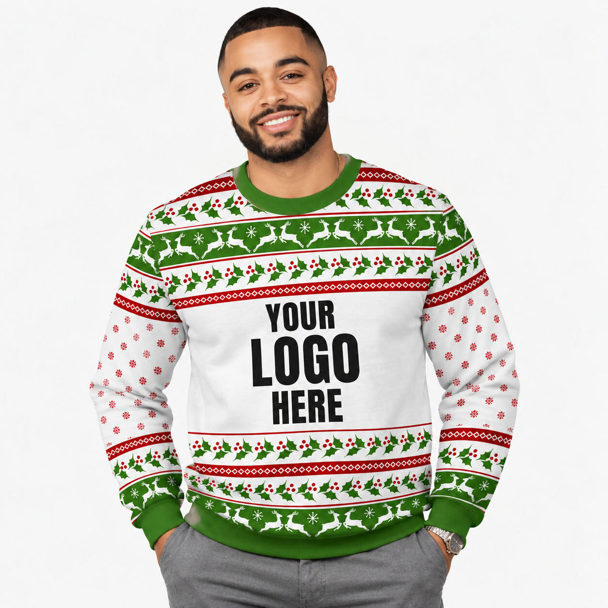 Your Logo Here Green Personalised Christmas Jumper