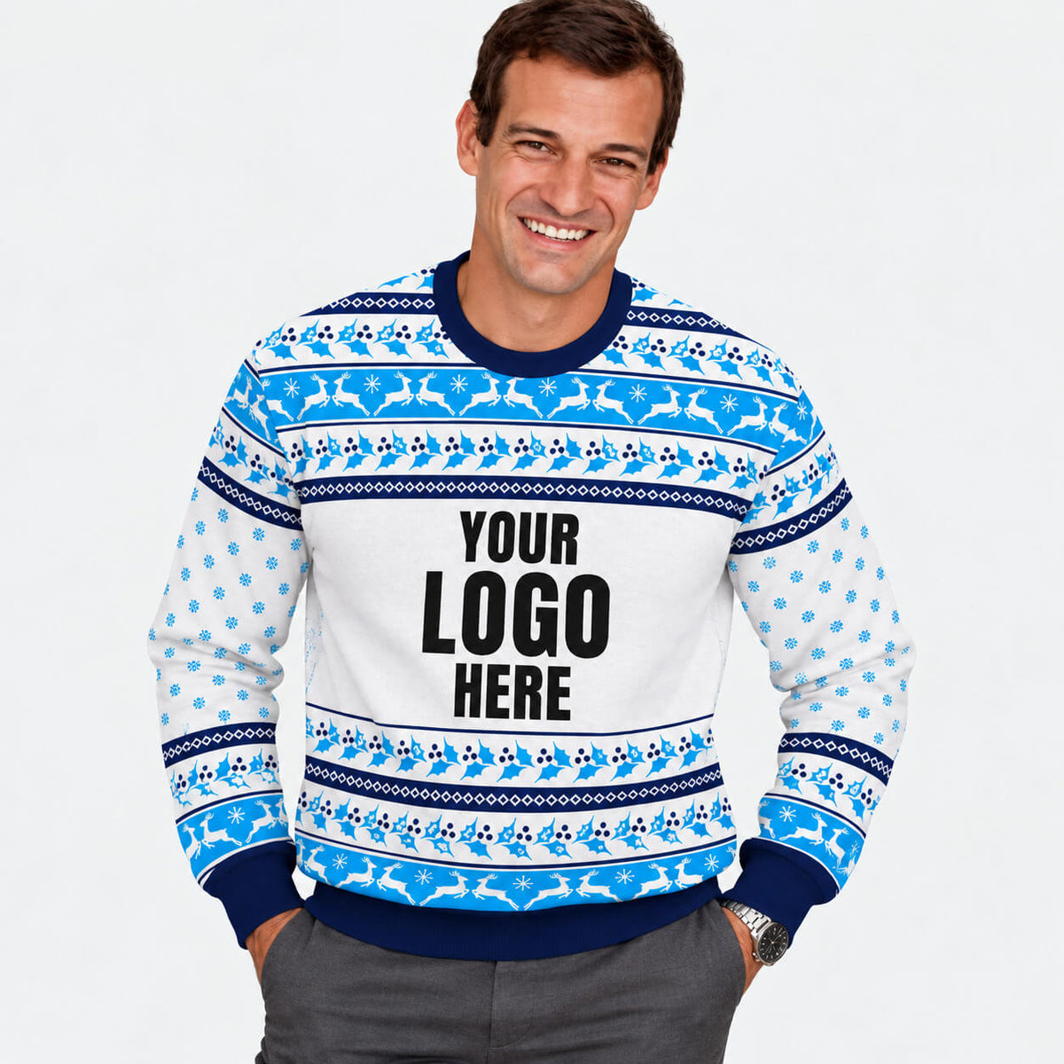 Your Logo Here Blue Personalised Christmas Jumper