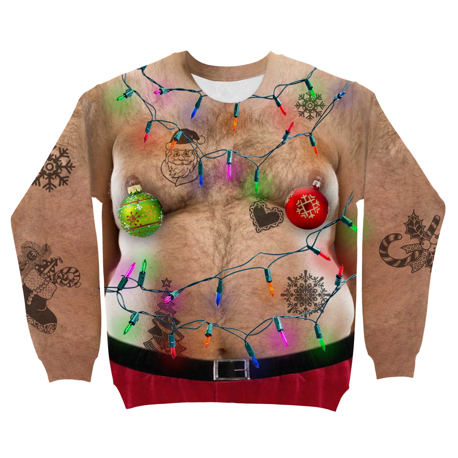 Hairy Fat Man Funny Christmas Lights Jumper