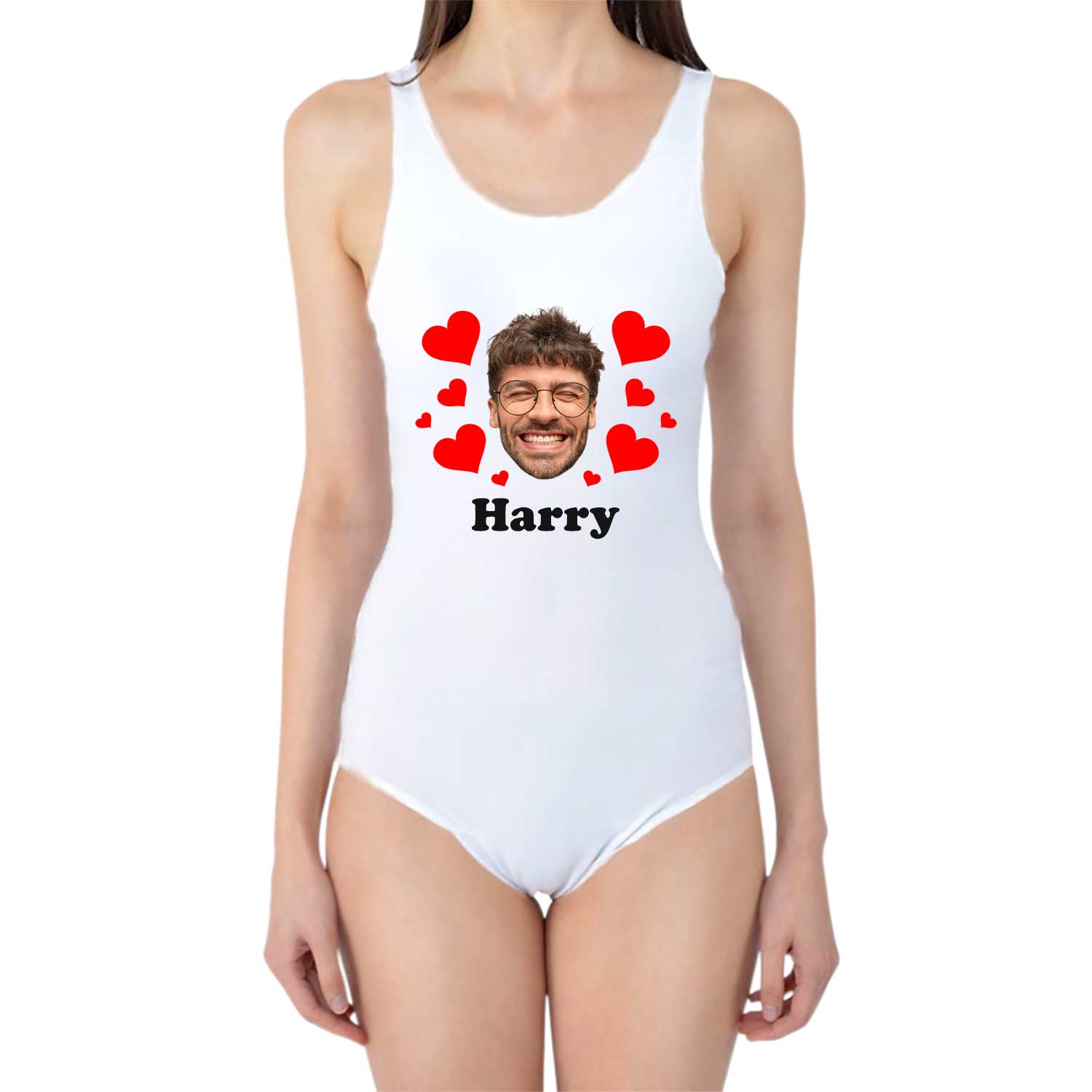 love heart name and face swimsuit