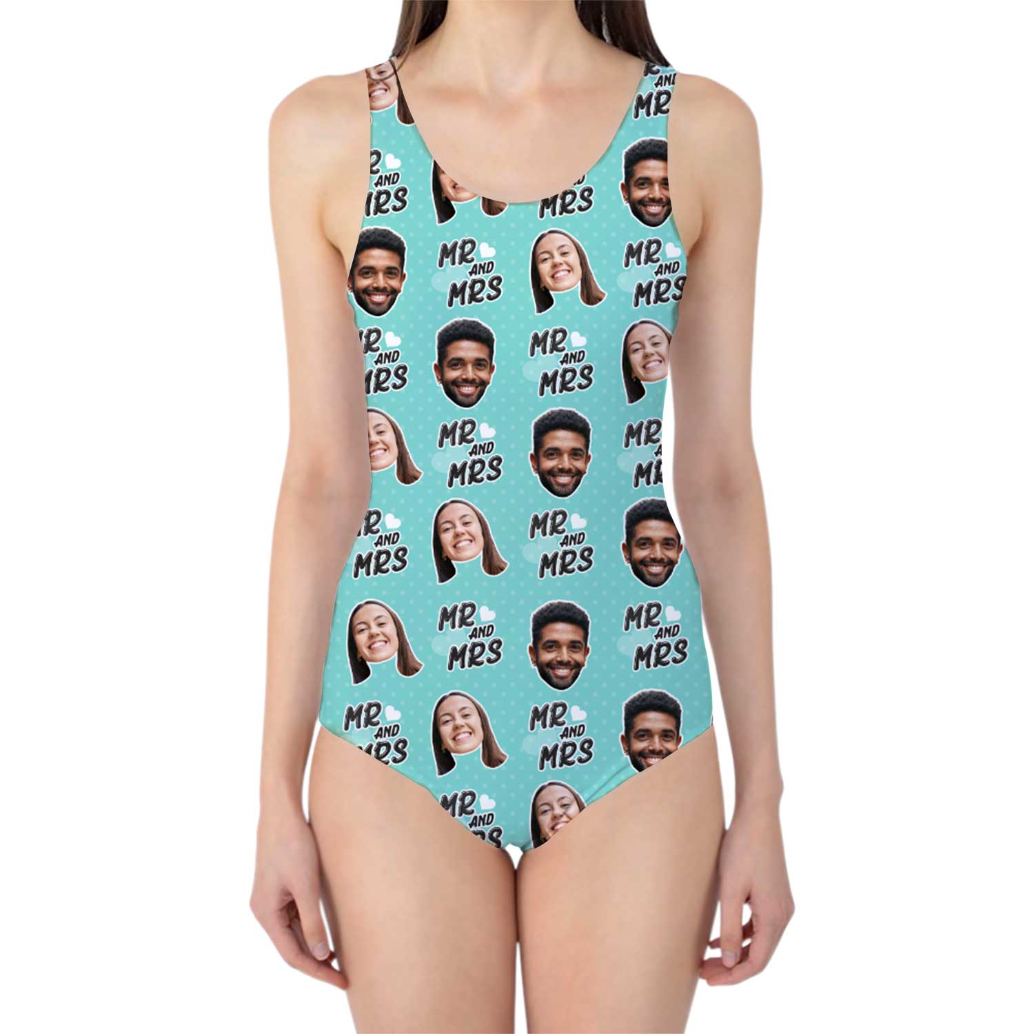 Mr & Mrs Swimsuit Personalised With Faces