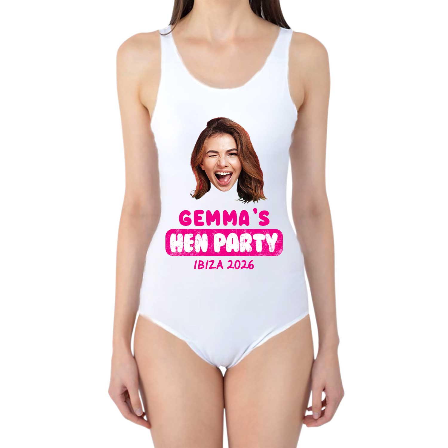 Bride's Hen Party Swimsuit Personalised With Name and Face