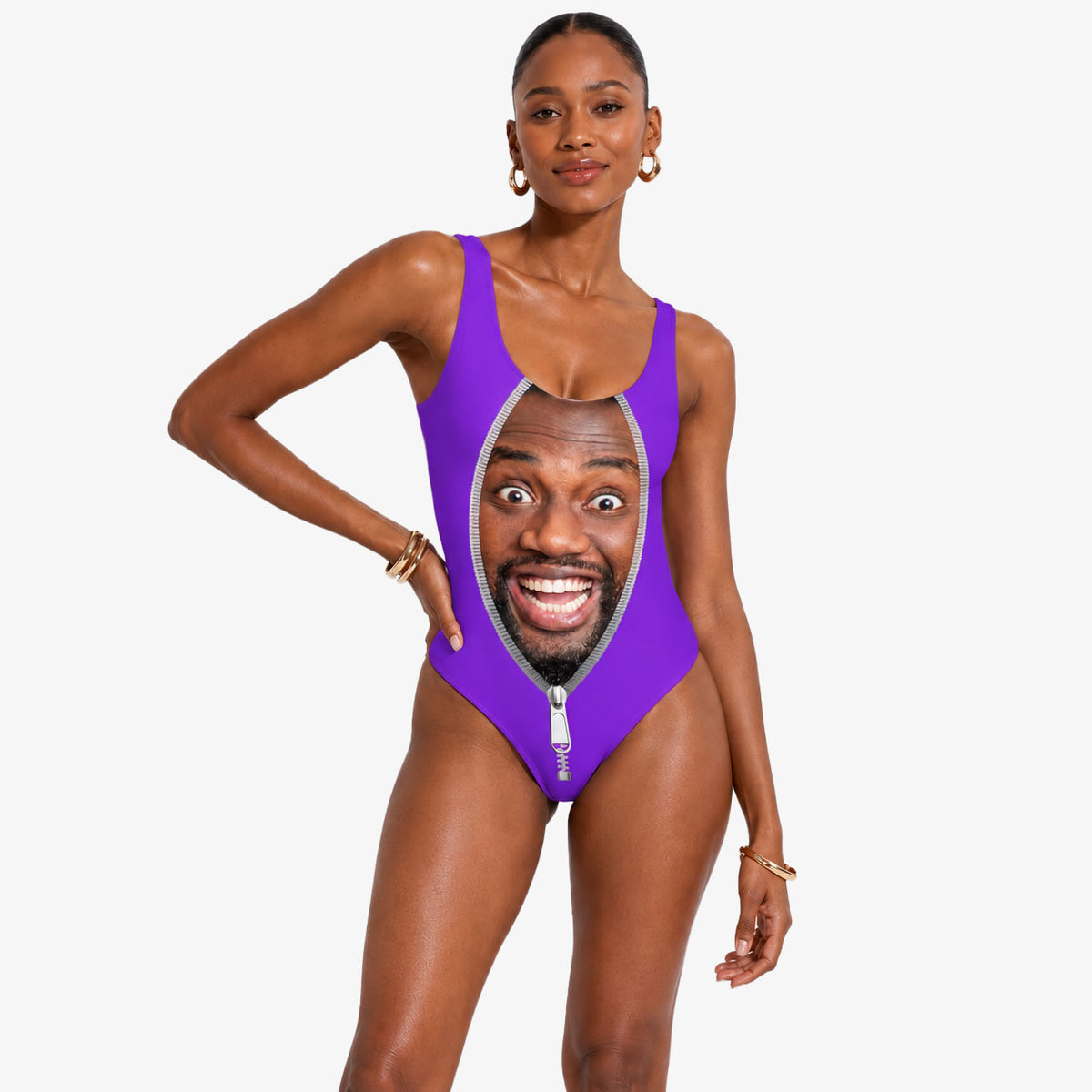 Zip Up Face Personalised Swimsuit