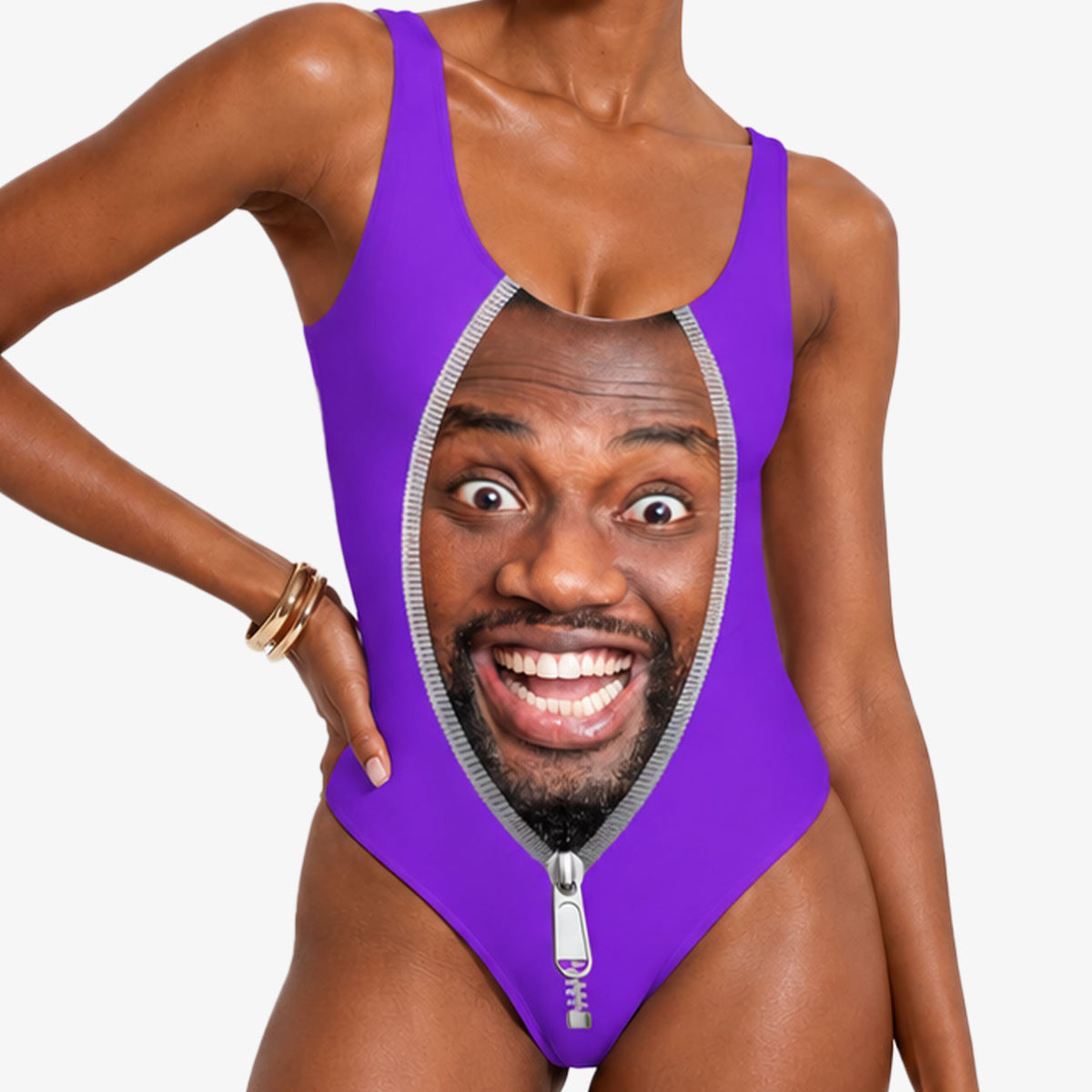Zip Up Face Personalised Swimsuit