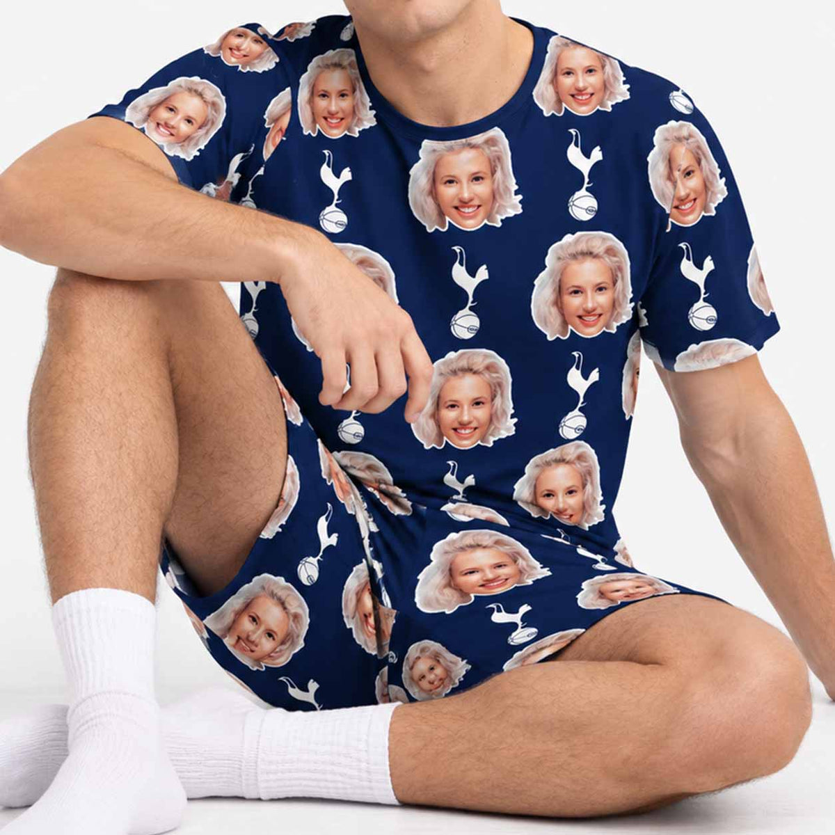 Personalised Men's Pyjamas - Spurs Navy Men's PJ Shorts Set