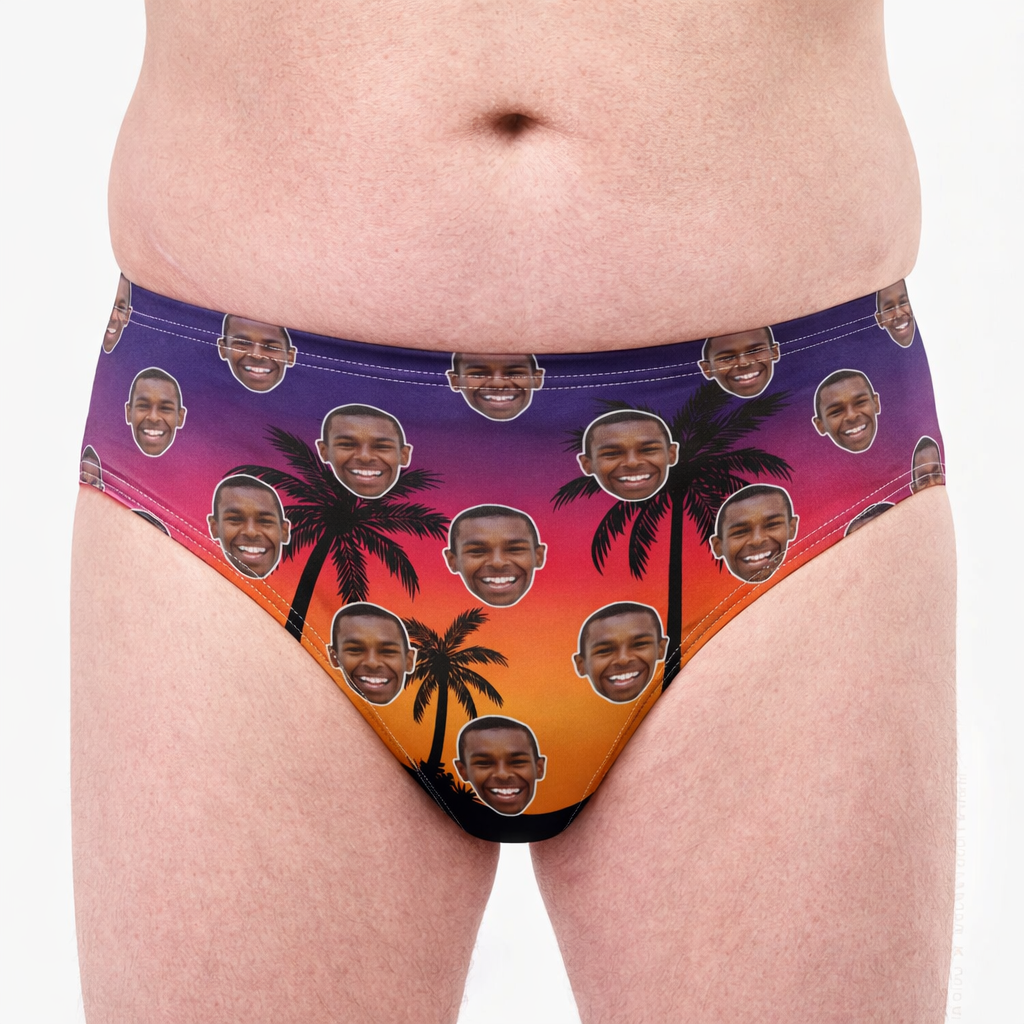 Sunset Palm Trees Personalised Swim Trunks