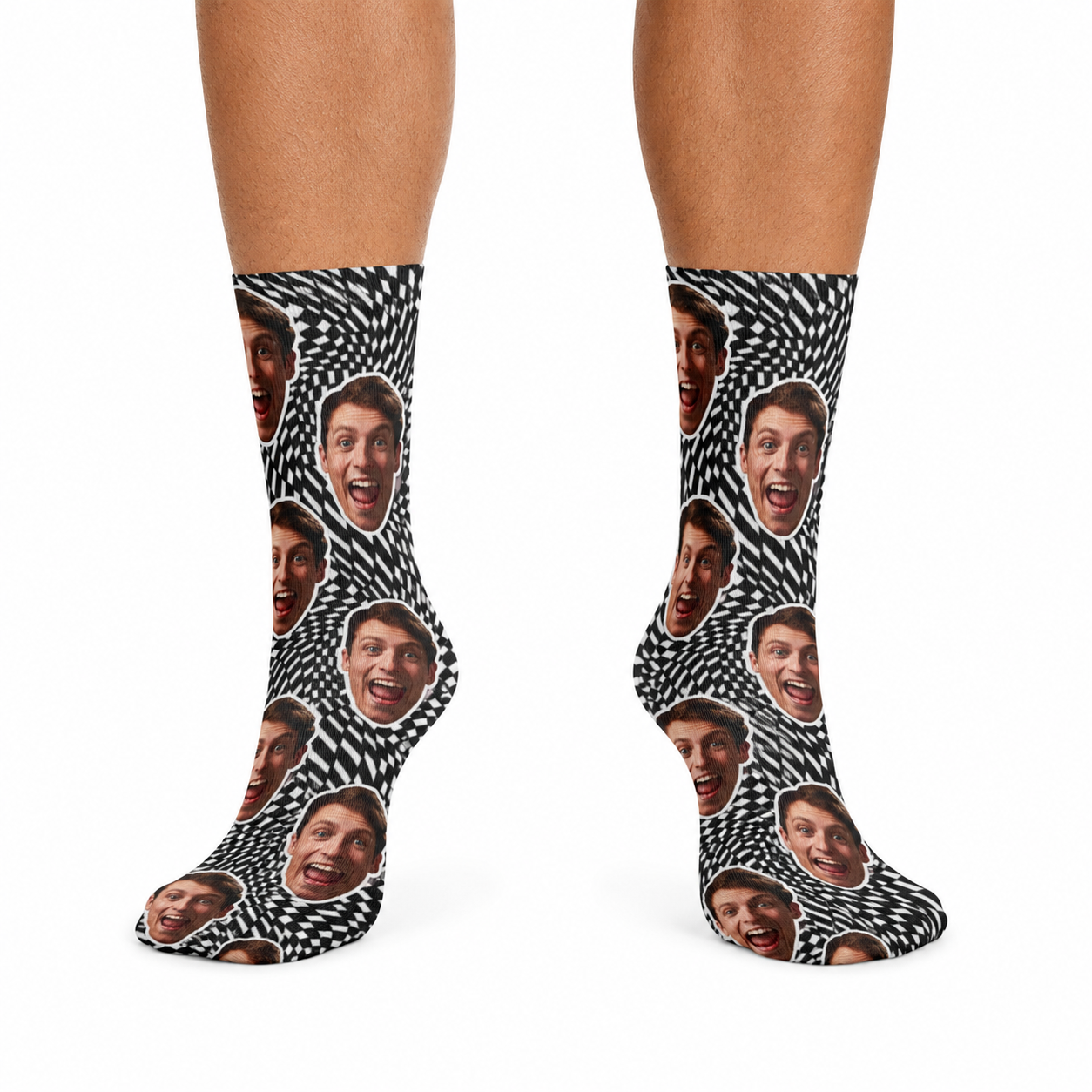 Trippy Mono Checked Face Socks