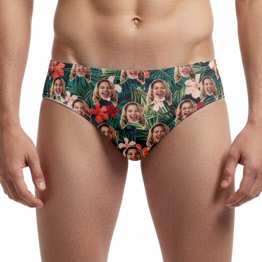 Tropical Forest Face Pattern Swim Trunks