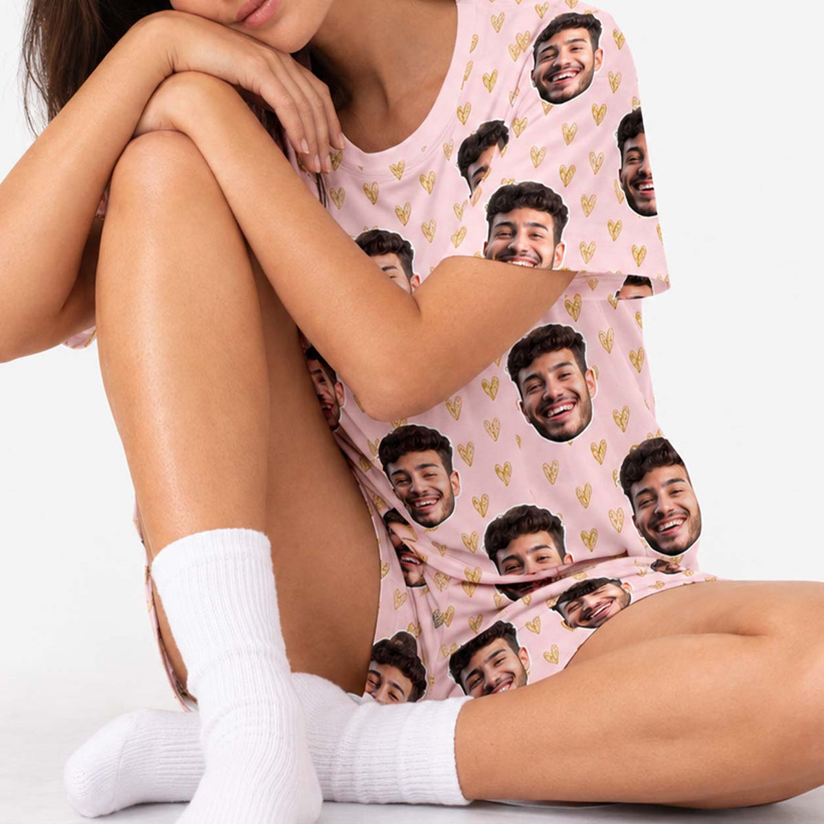 Women's Gold Hearts Personalised PJs - Shorts Set