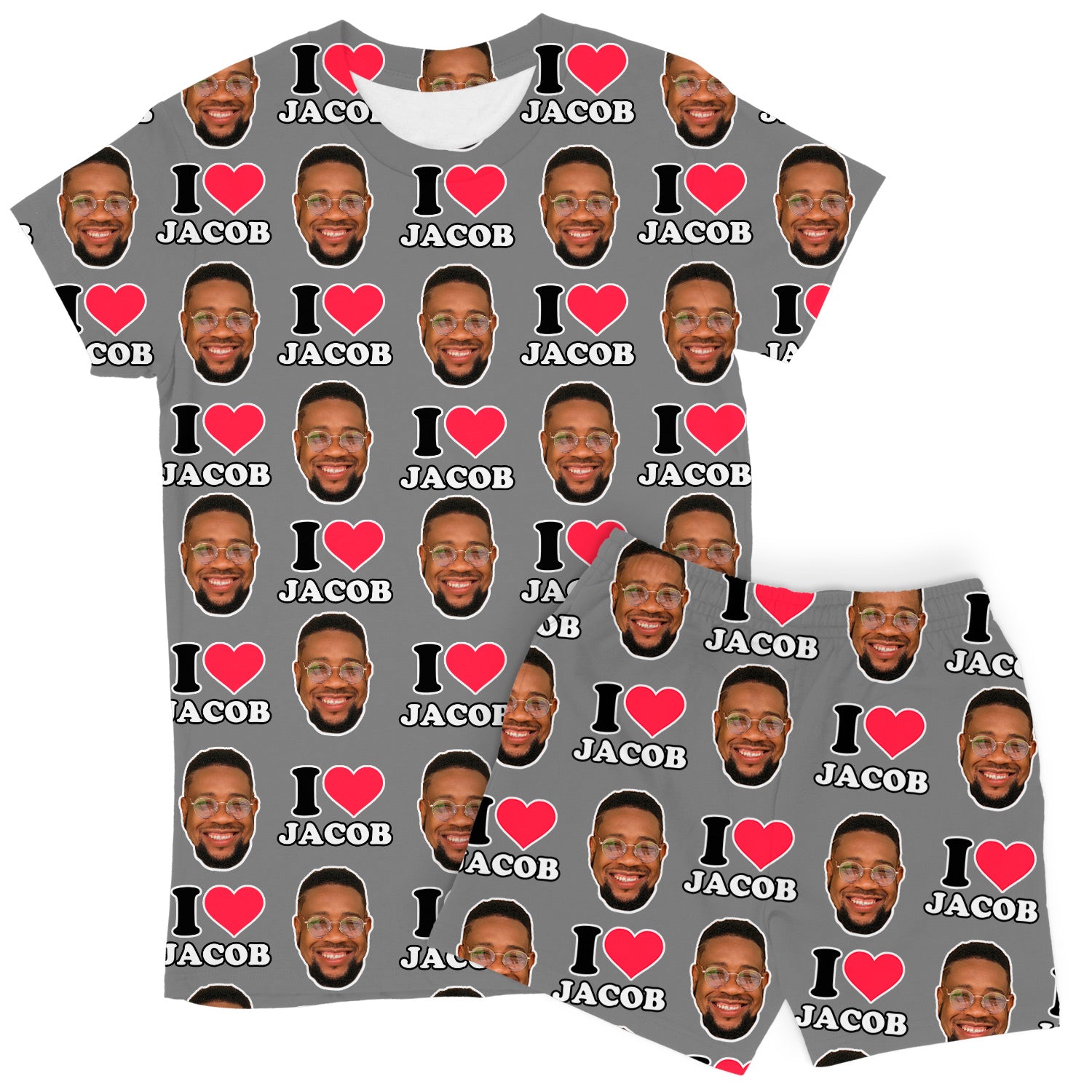 Women's I Heart Name & Face Personalised PJs - Shorts Set