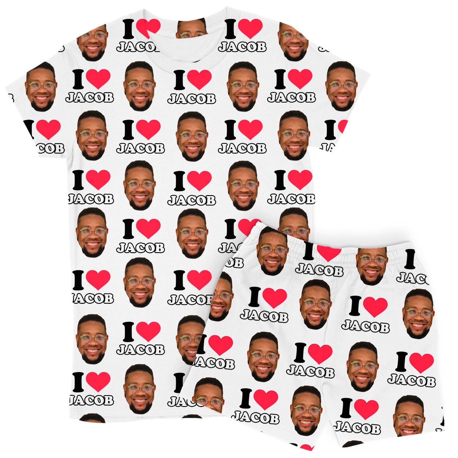 Women's I Heart Name & Face Personalised PJs - Shorts Set