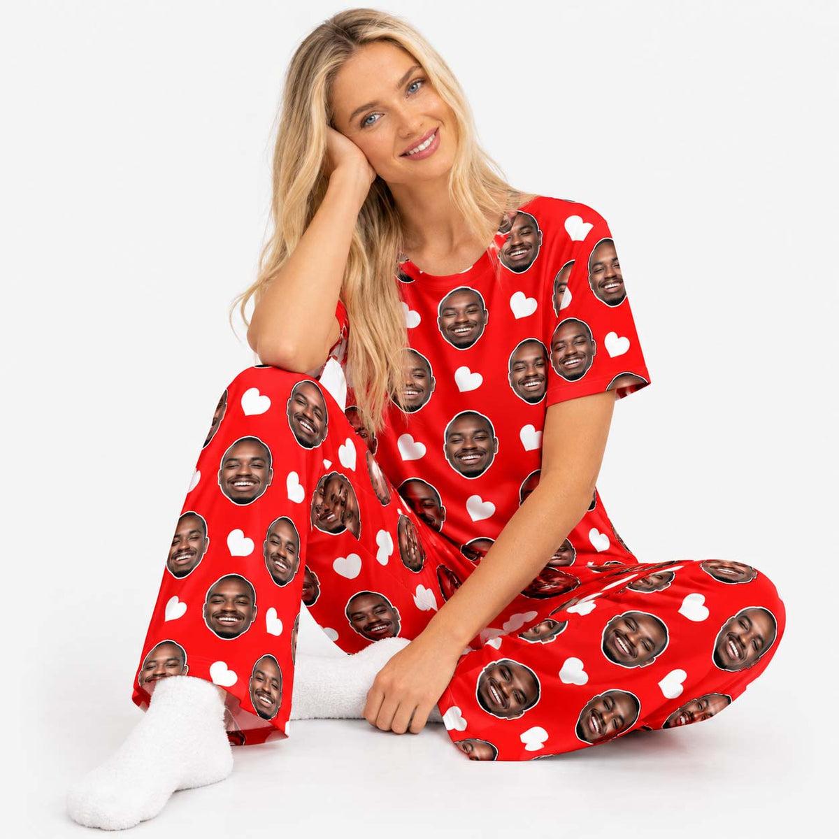 Women's White Hearts Personalised Pyjamas - Trouser Set