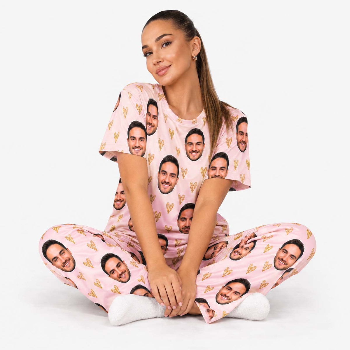 Women's Gold Hearts Personalised Pyjamas - Trouser Set