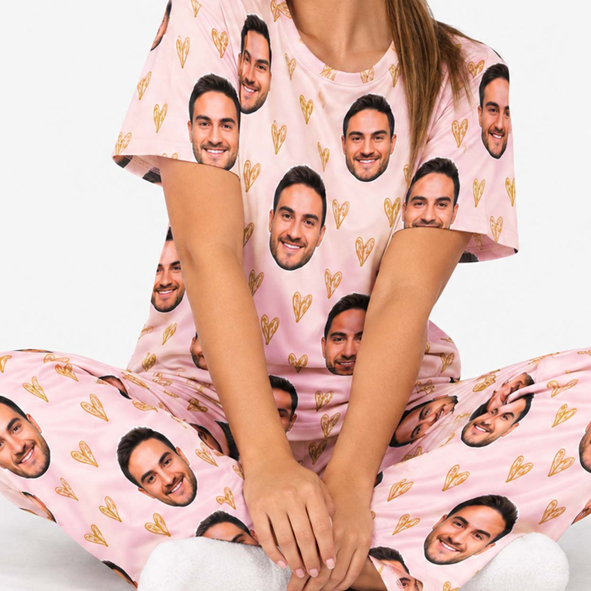 Women's Gold Hearts Personalised Pyjamas - Trouser Set