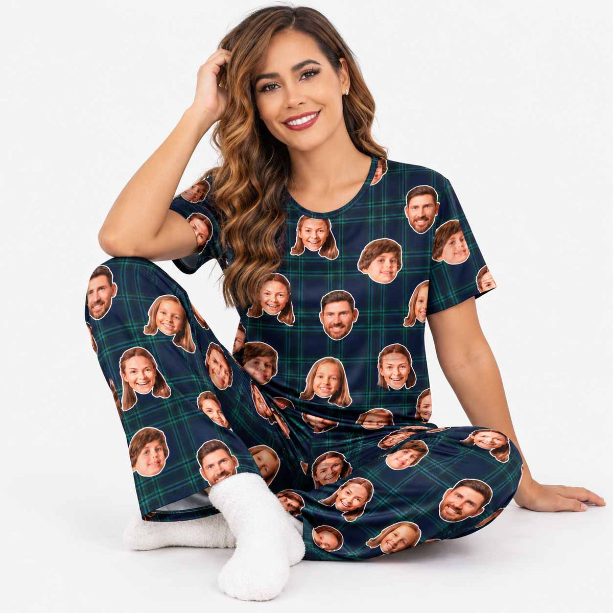 Women's Navy Tartan Personalised Pyjamas - Trouser Set