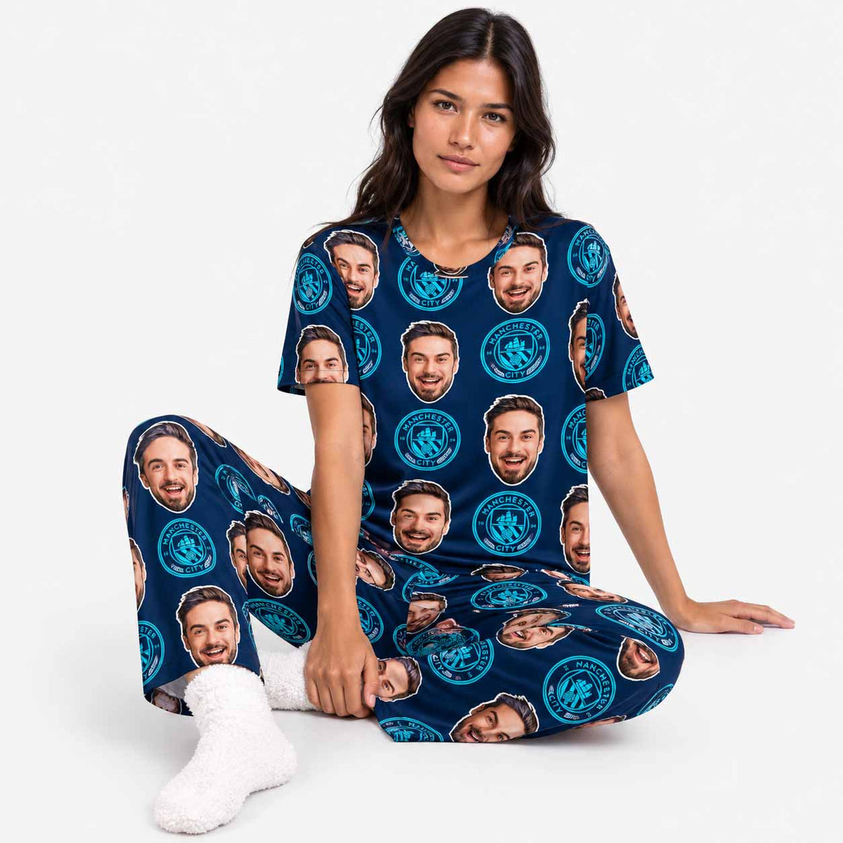 Navy Man City Personalised Women's Pyjamas - Trouser Set