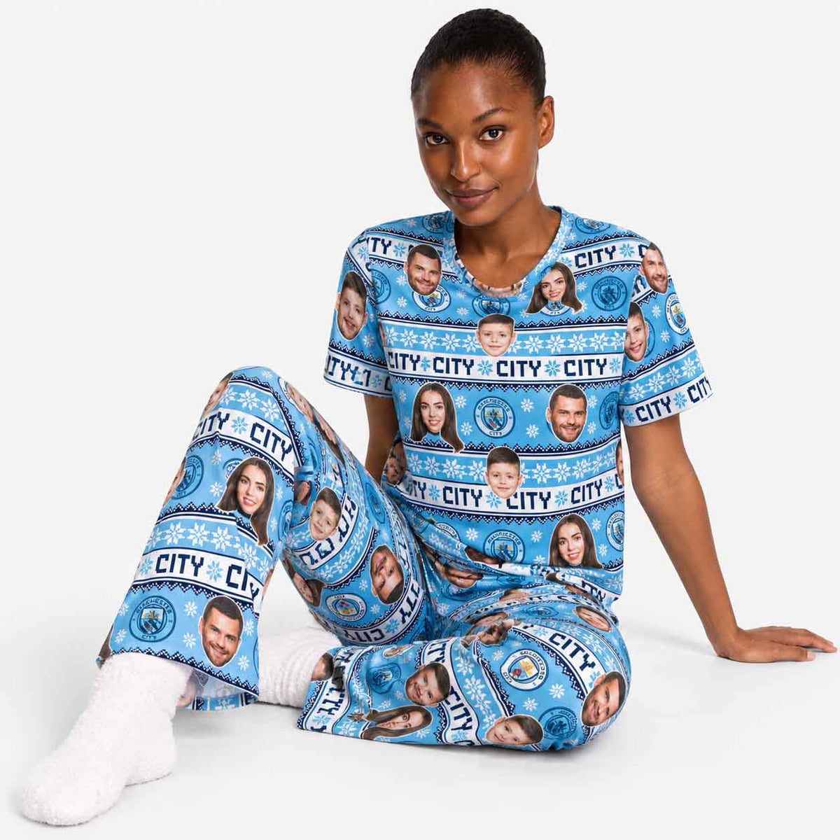 Christmas Man City Personalised Women's Pyjamas - Trouser Set