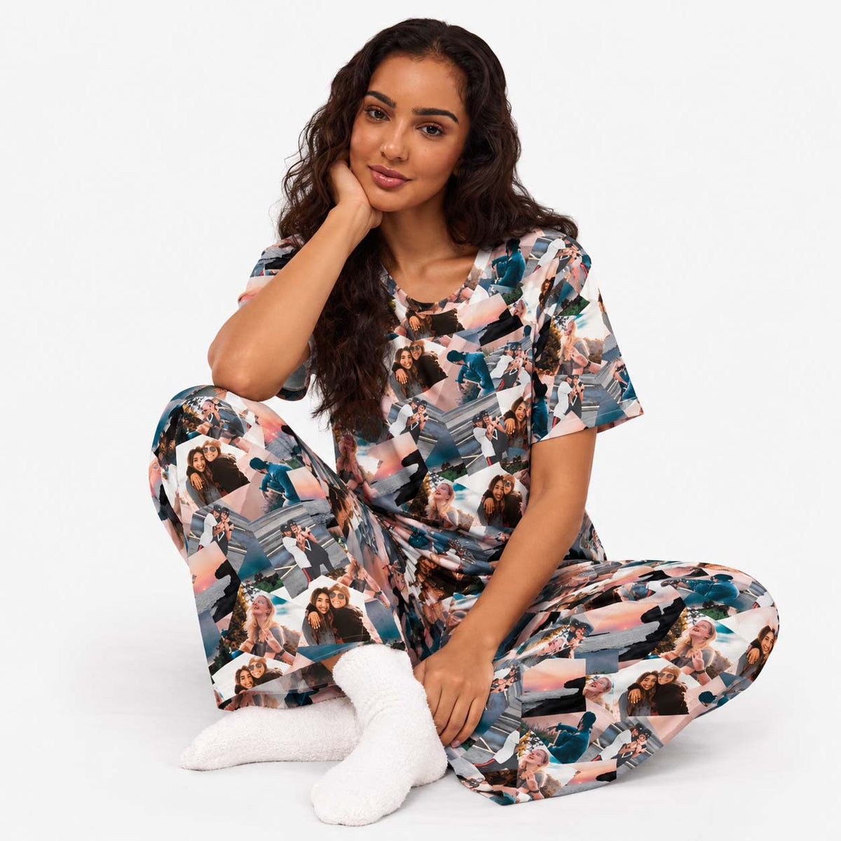 Women's Overlap Photo Collage Pyjamas - Trouser Set