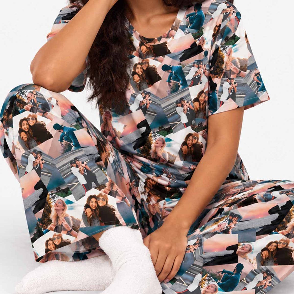 Women's Overlap Photo Collage Pyjamas - Trouser Set