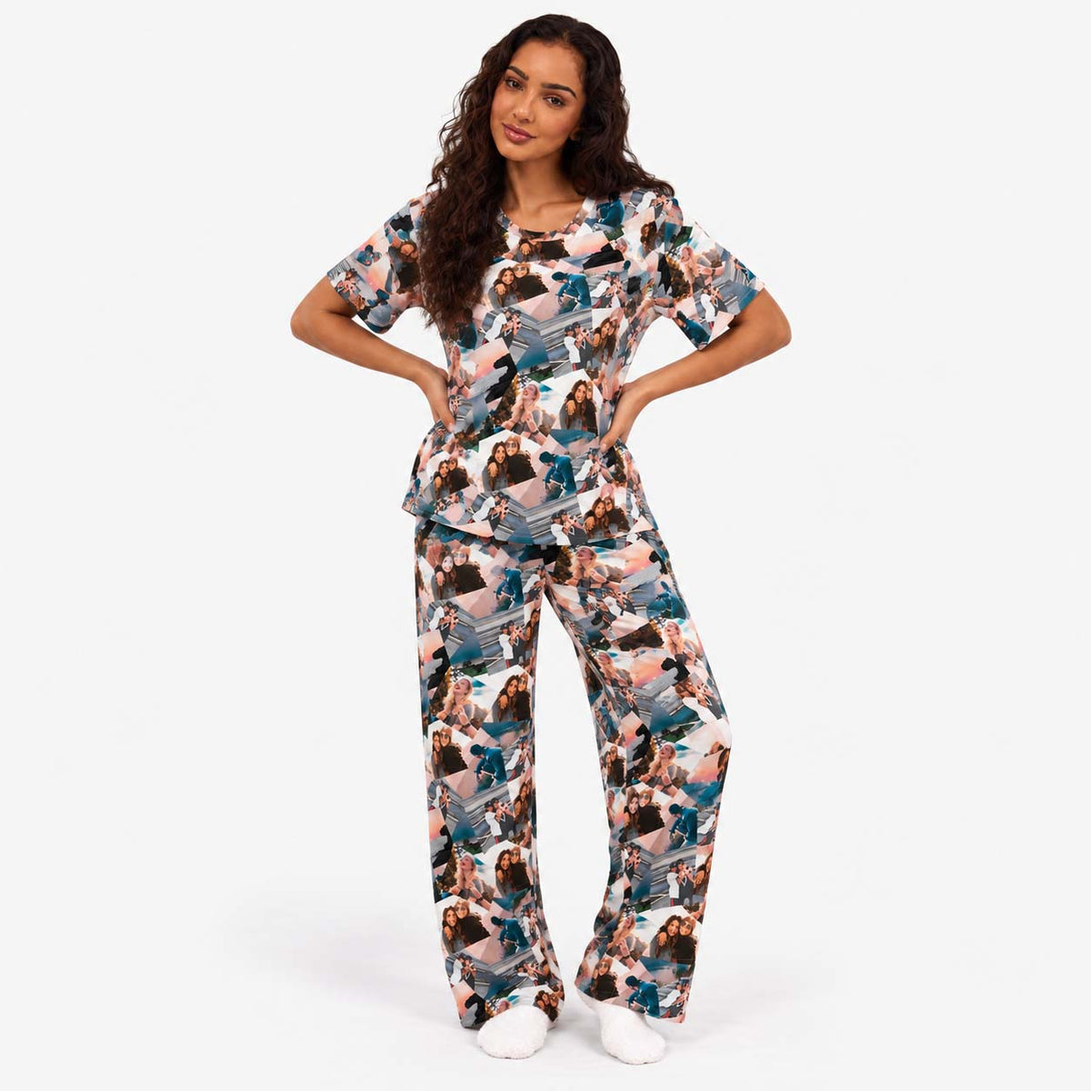 Women's Overlap Photo Collage Pyjamas - Trouser Set