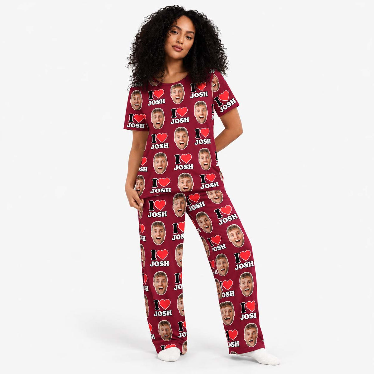 Women's I Heart Name & Face Personalised Pyjamas - Trouser Set