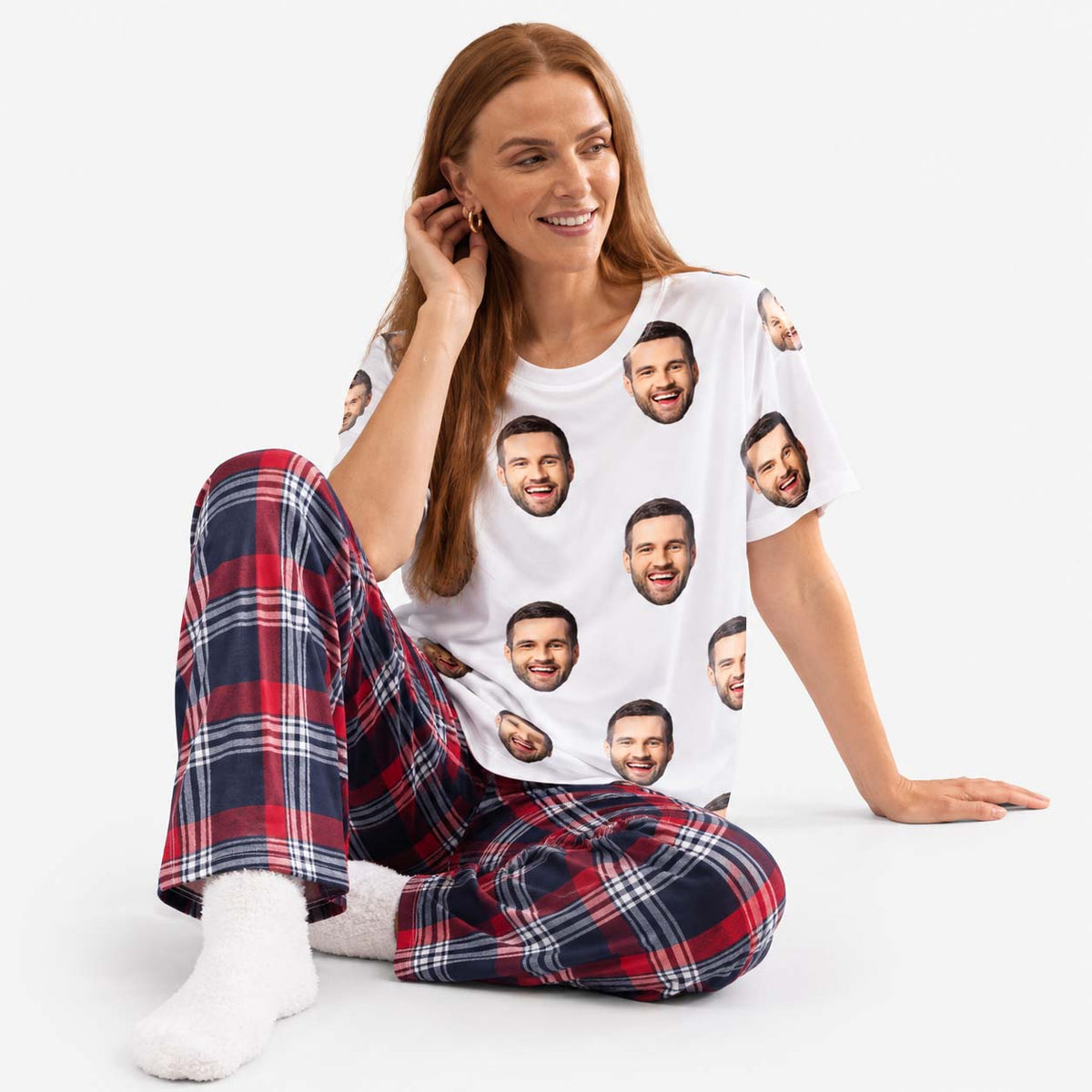 Women's Face Pyjamas - Tartan Trouser Set