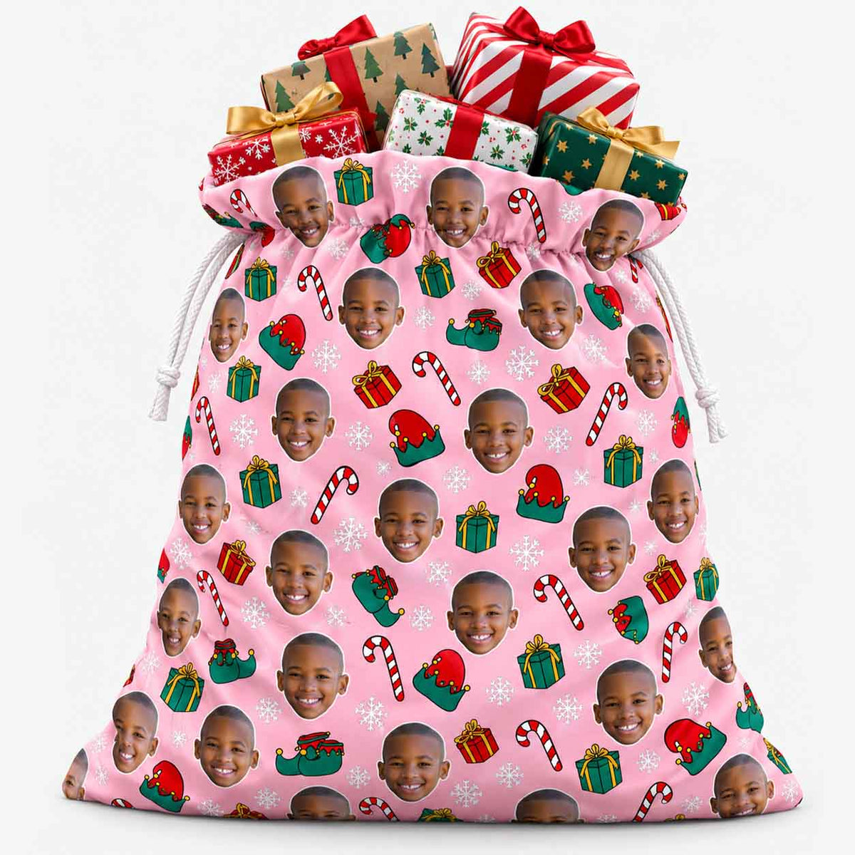 Personalised Elf Face Christmas Sack
