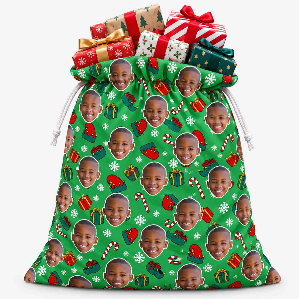 Personalised Elf Face Christmas Sack