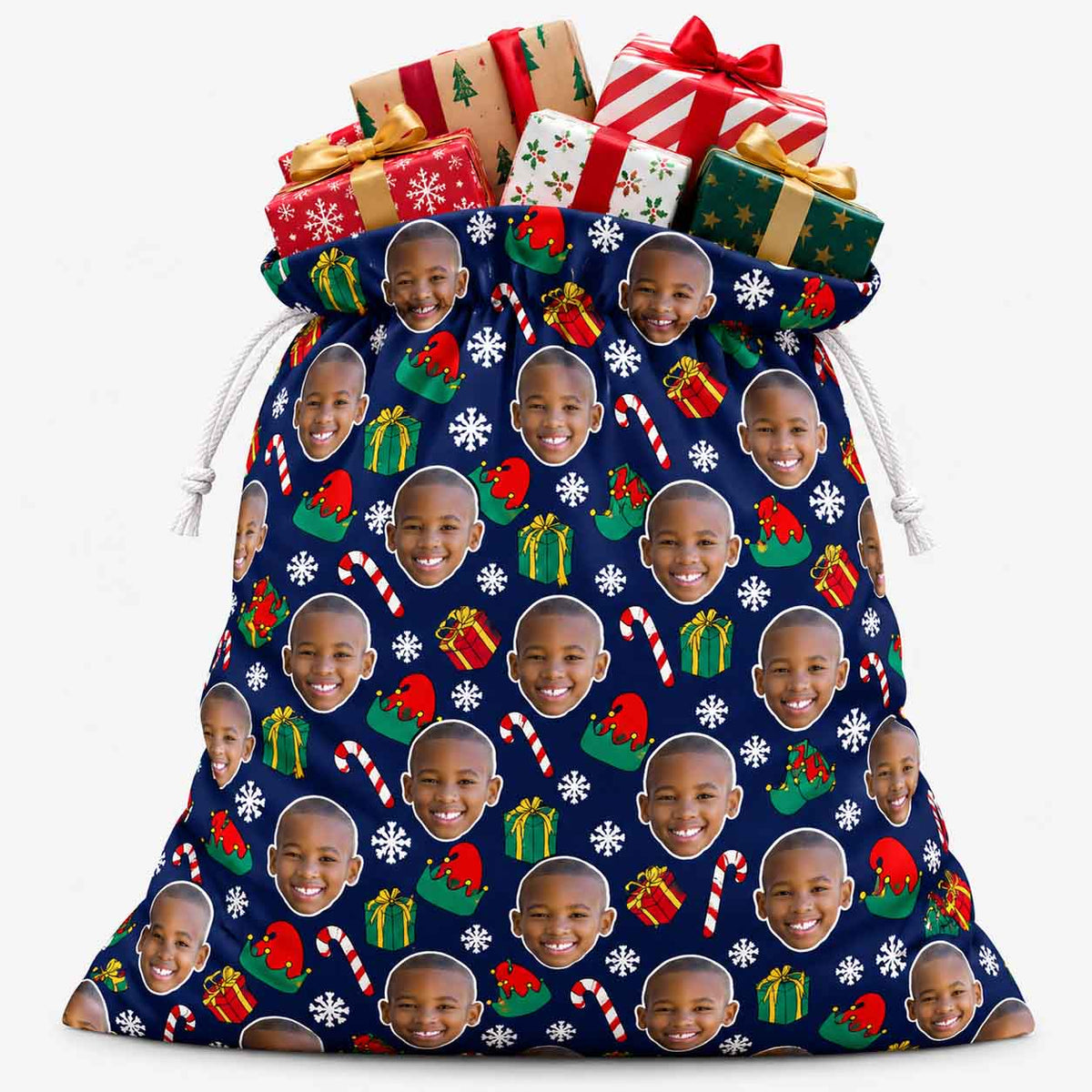 Personalised Elf Face Christmas Sack