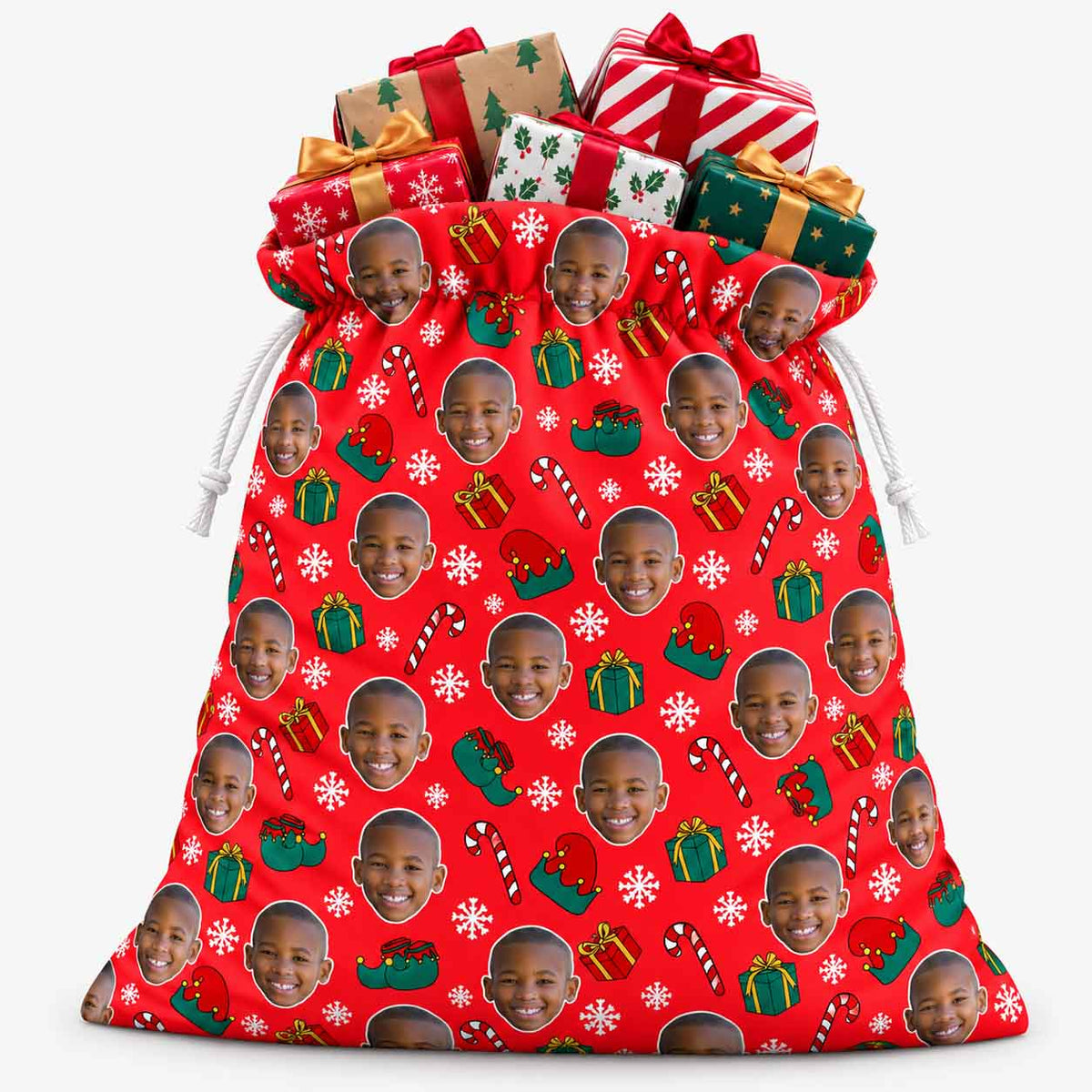 Personalised Elf Face Christmas Sack