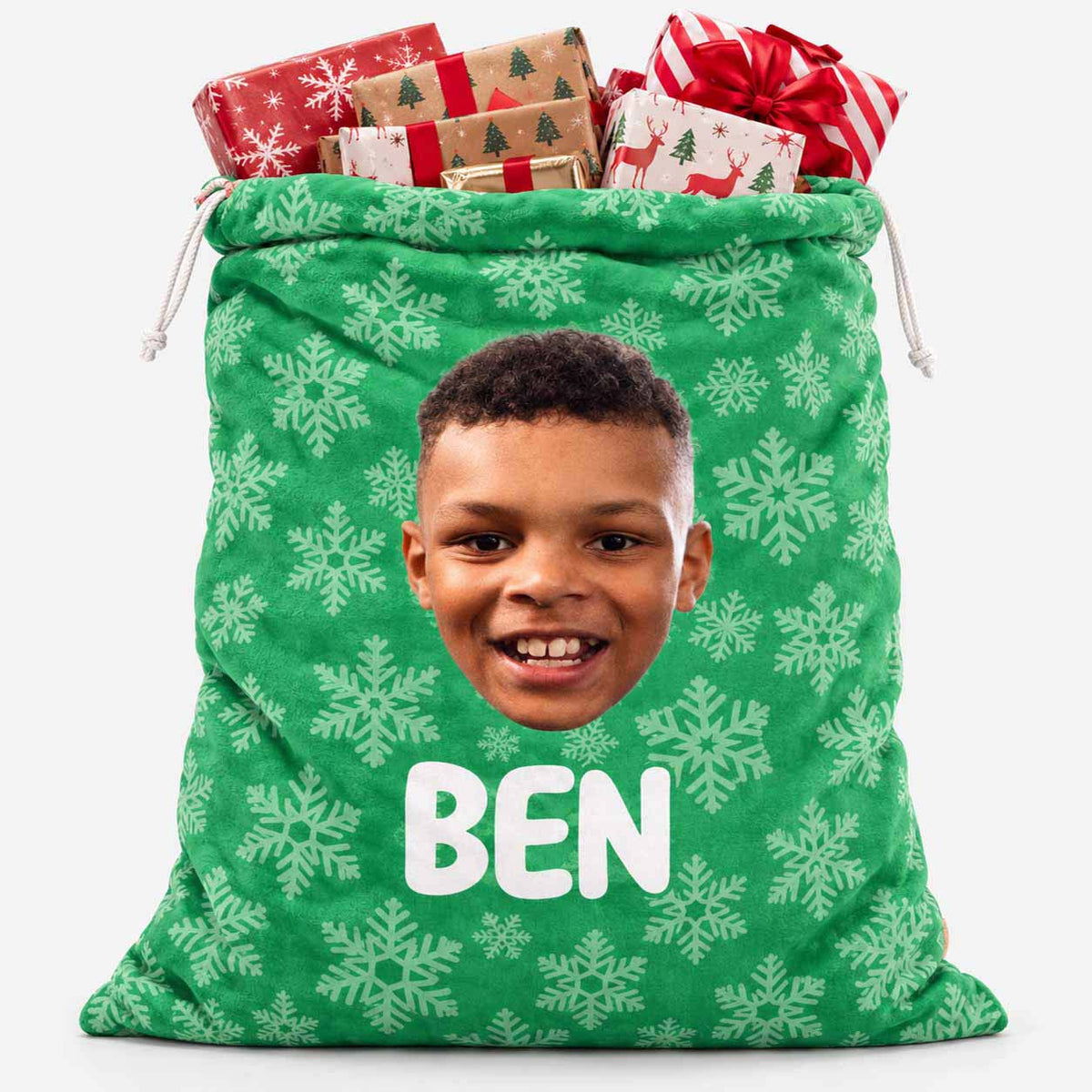 Snowflake Face & Name Christmas Sack