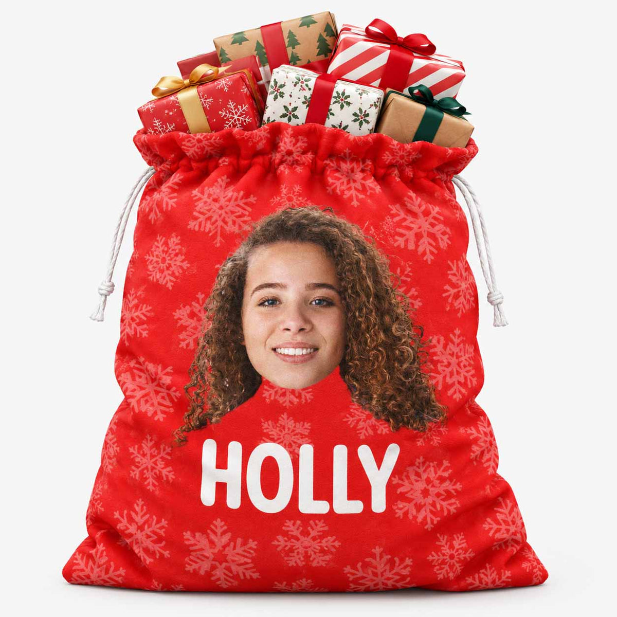 Snowflake Face & Name Christmas Sack