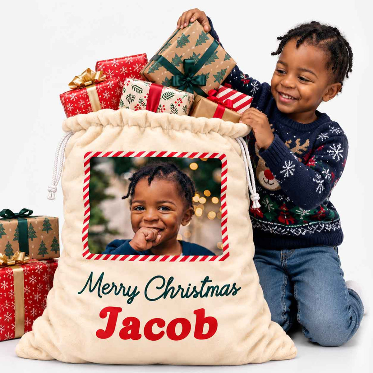 Merry Christmas Photo & Name Santa Sack