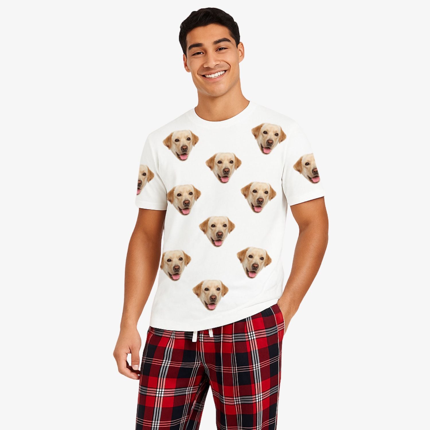 Men's Dog Pyjamas Red Tartan Trouser Set